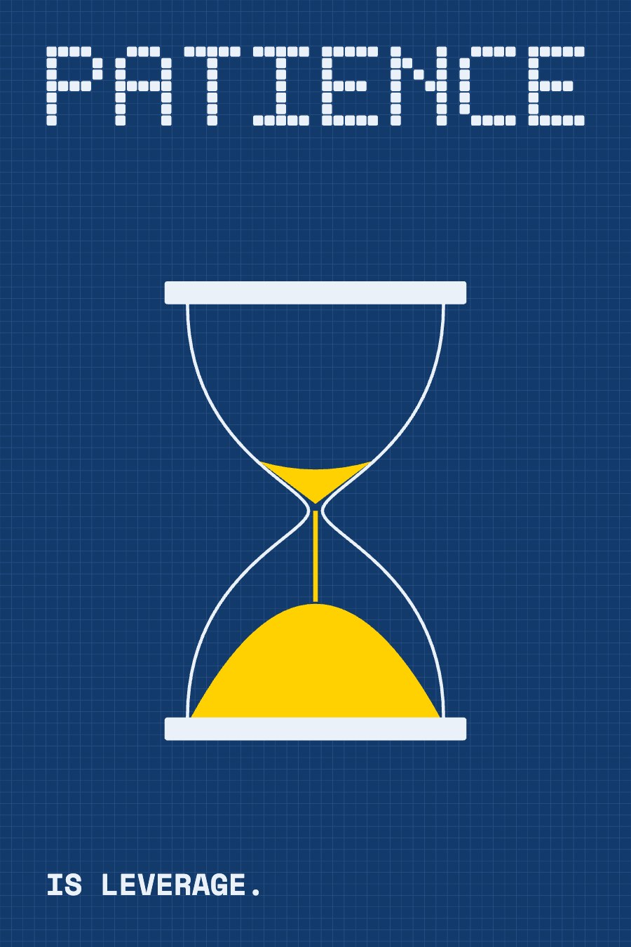 Navy grid poster: PATIENCE with a yellow hourglass