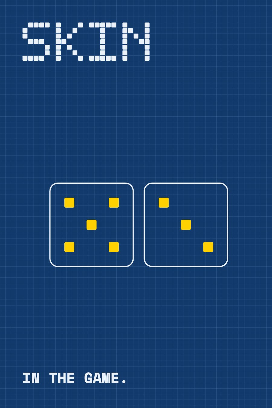 Navy grid poster: SKIN with a pair of yellow dice