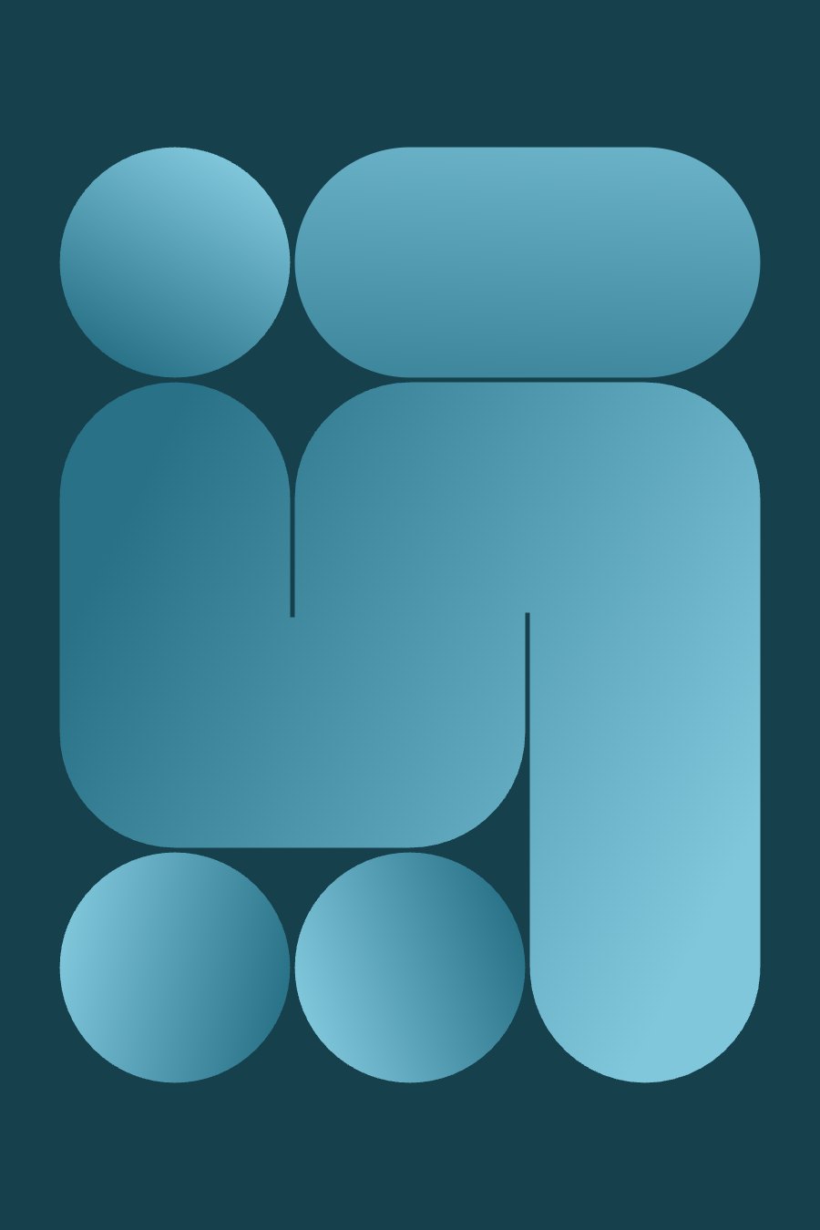Generative art poster: mid-century rounded shapes in lagoon blue