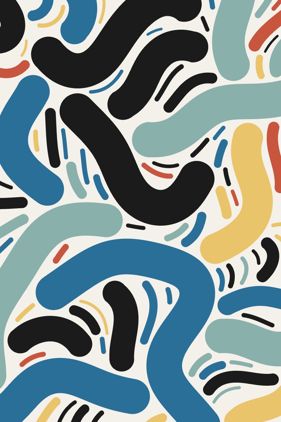 Generative art poster: thick smooth ribbons in blue, cream and black