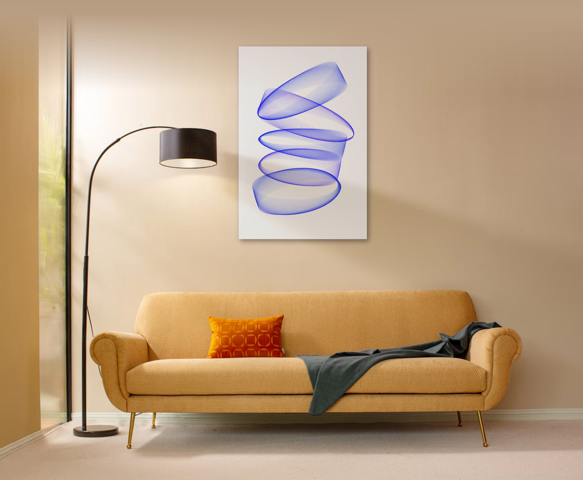 A 24 by 36 inch poster above a sofa, shown at true scale