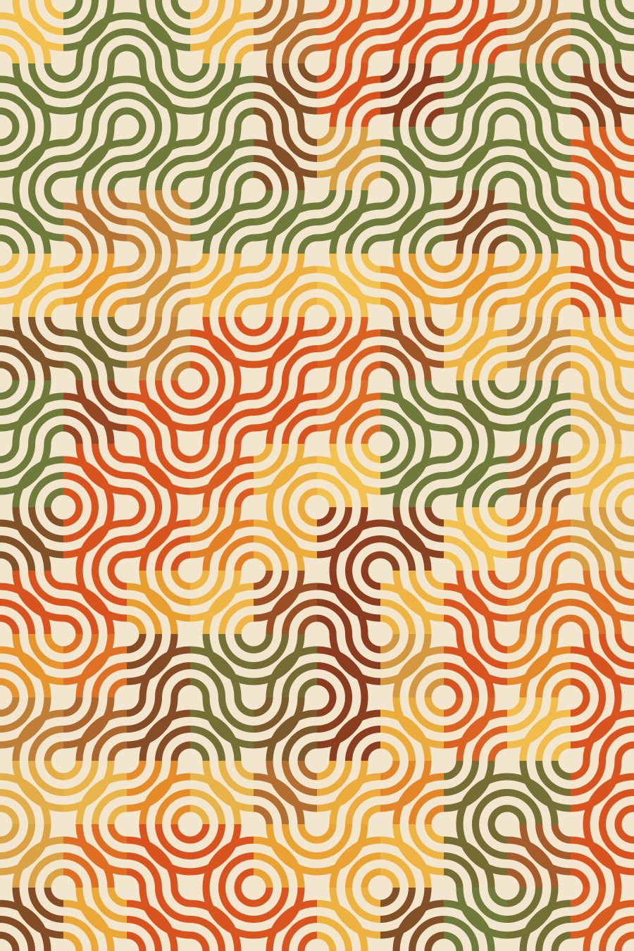 Generative art poster: woven Truchet tile pattern in warm colours