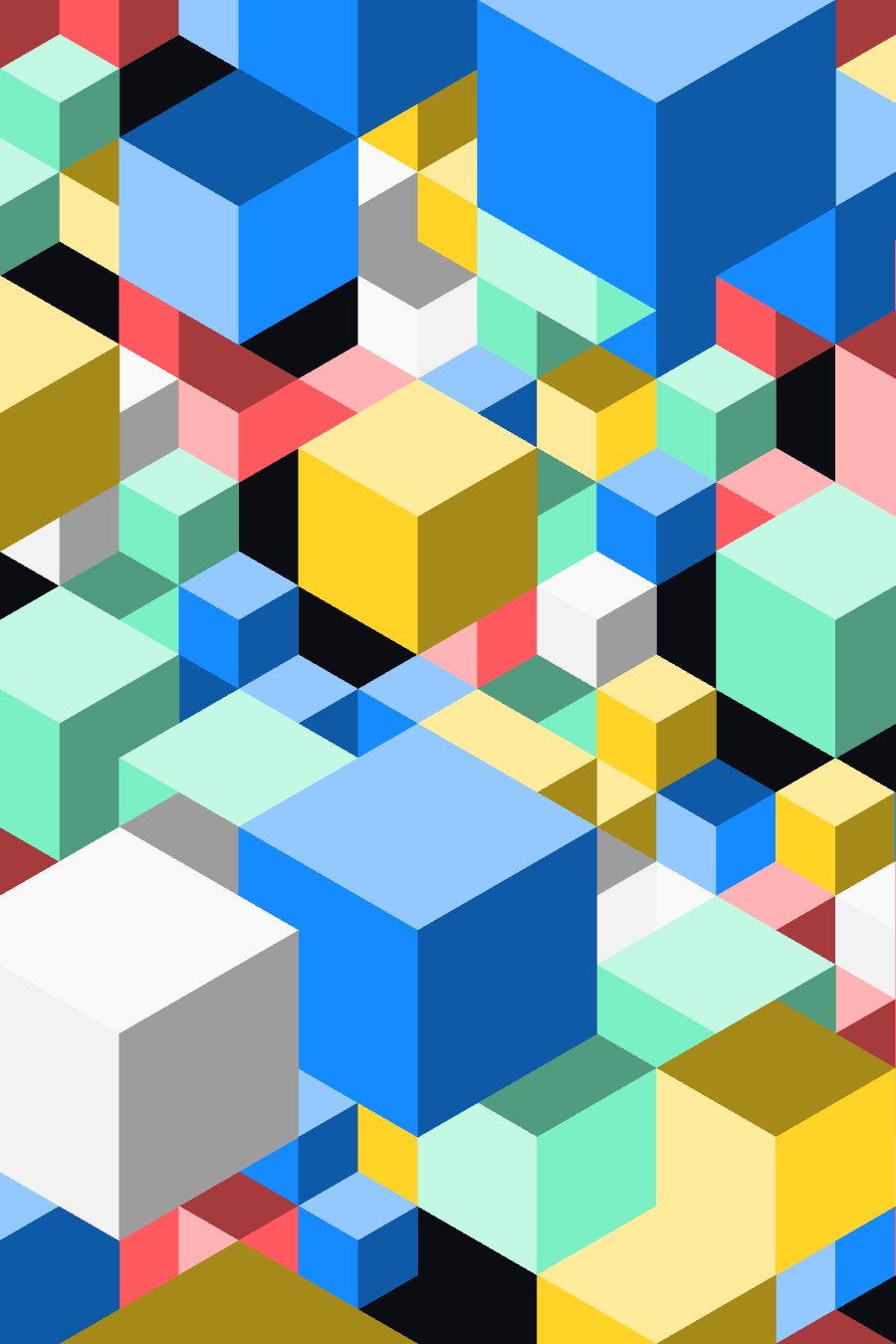Generative art poster: isometric cubes in mixed sizes