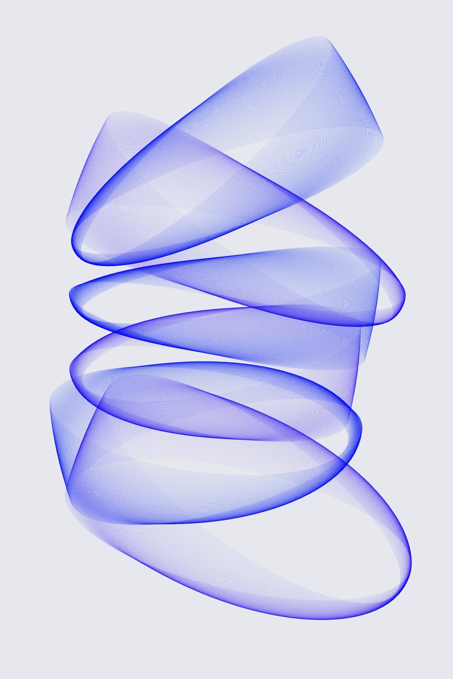 Generative art poster: translucent blue ribbon loops on pale grey