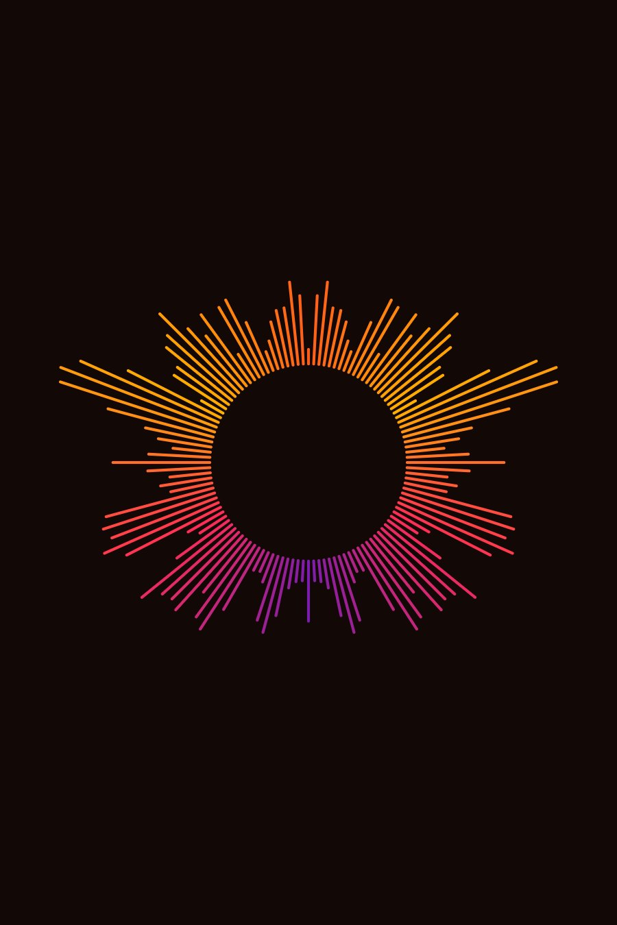 Radial sound wave poster in ember orange and pink on dark